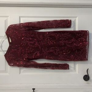 NWT Altar'd State Sequin Long Sleeve Dress In Deep Red